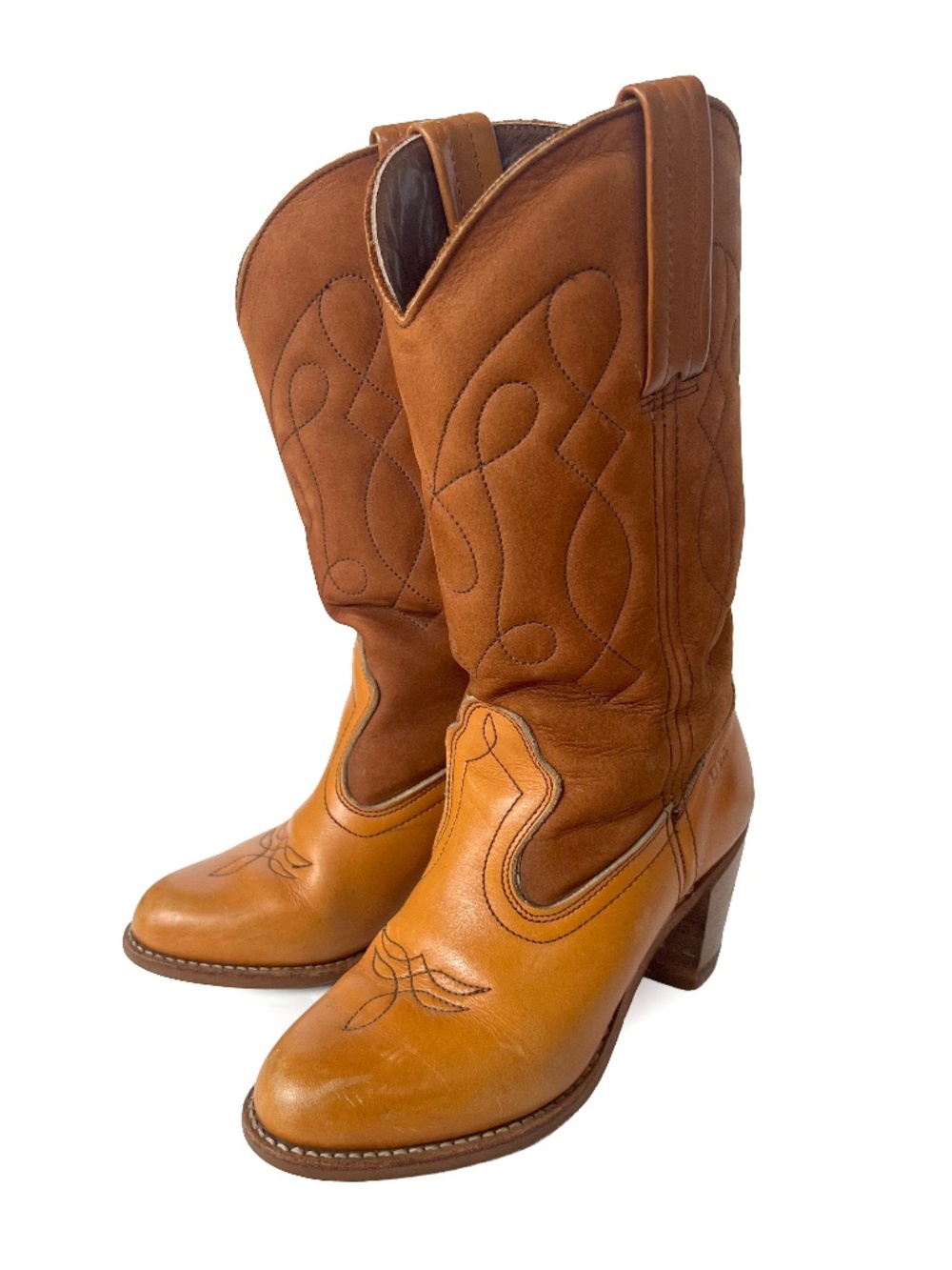 VTG Women's Dexter Brown Leather & Suede Western Cowboy Boots USA Made, SZ 6.5